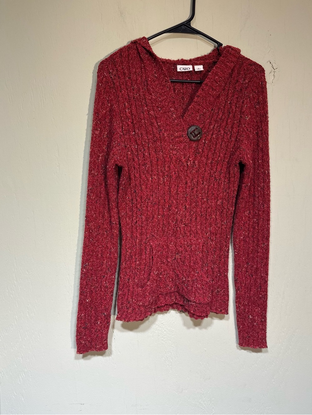 Cato red chunky knit v neck big button pullover sweater medium